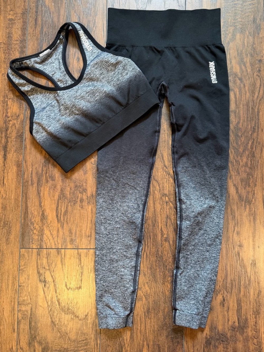 Gymshark Black & Gray Ombre Seamless Leggings and Racerback Sports Bra Set